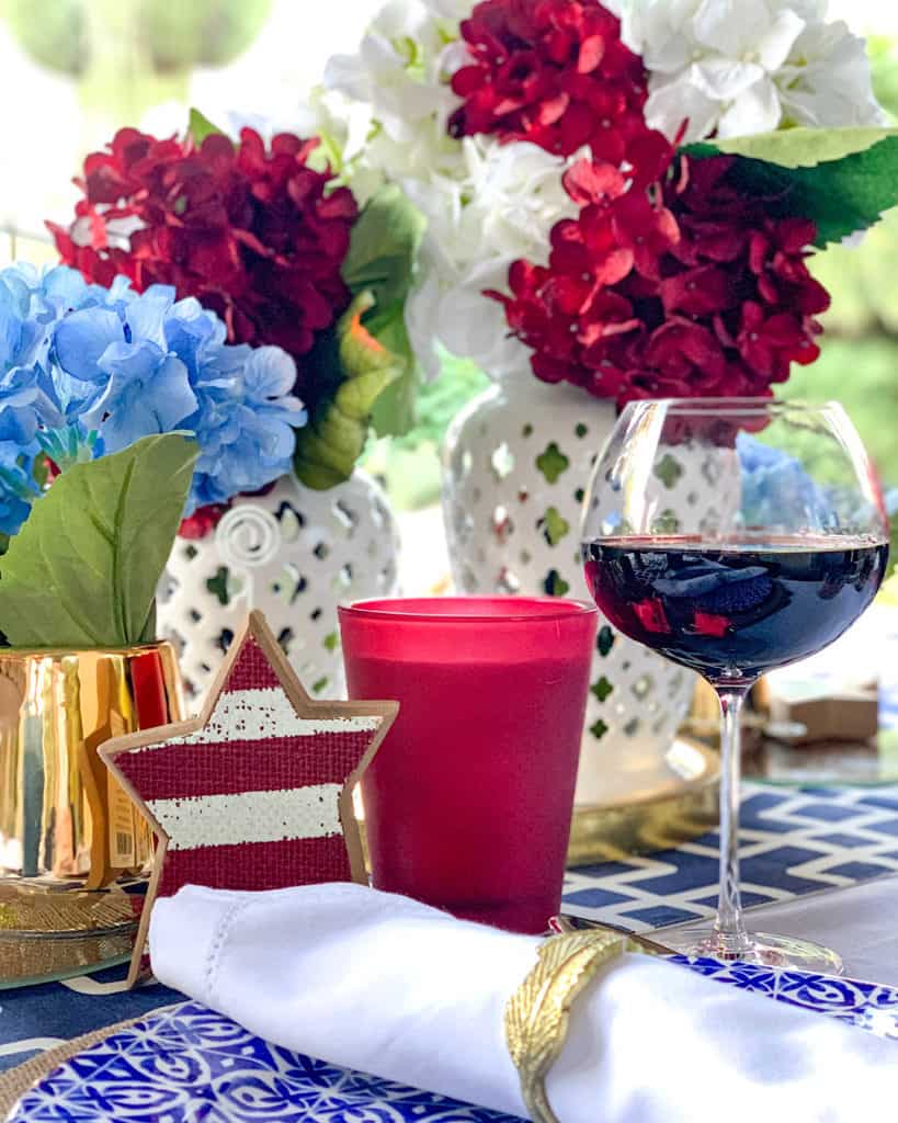 4th of July Table Decorations - red white and blue hydrangeas