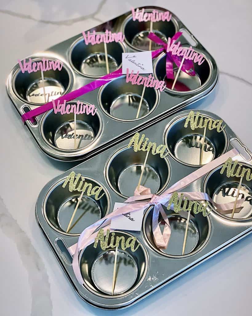 Muffin trays with girls names - try this easy cupcake recipe to try with your kids