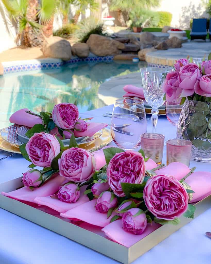 Roses at birthday party place setting