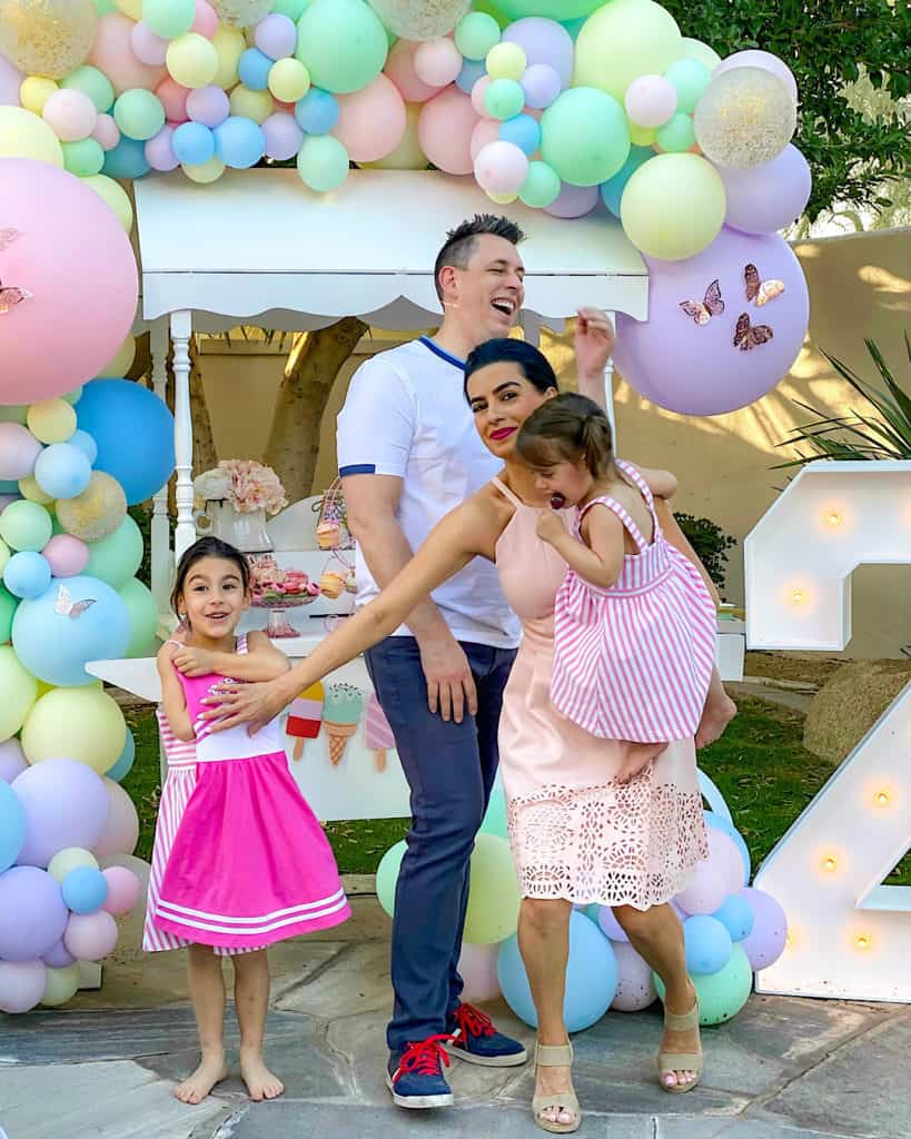 Family enjoying the ice cream cart. 