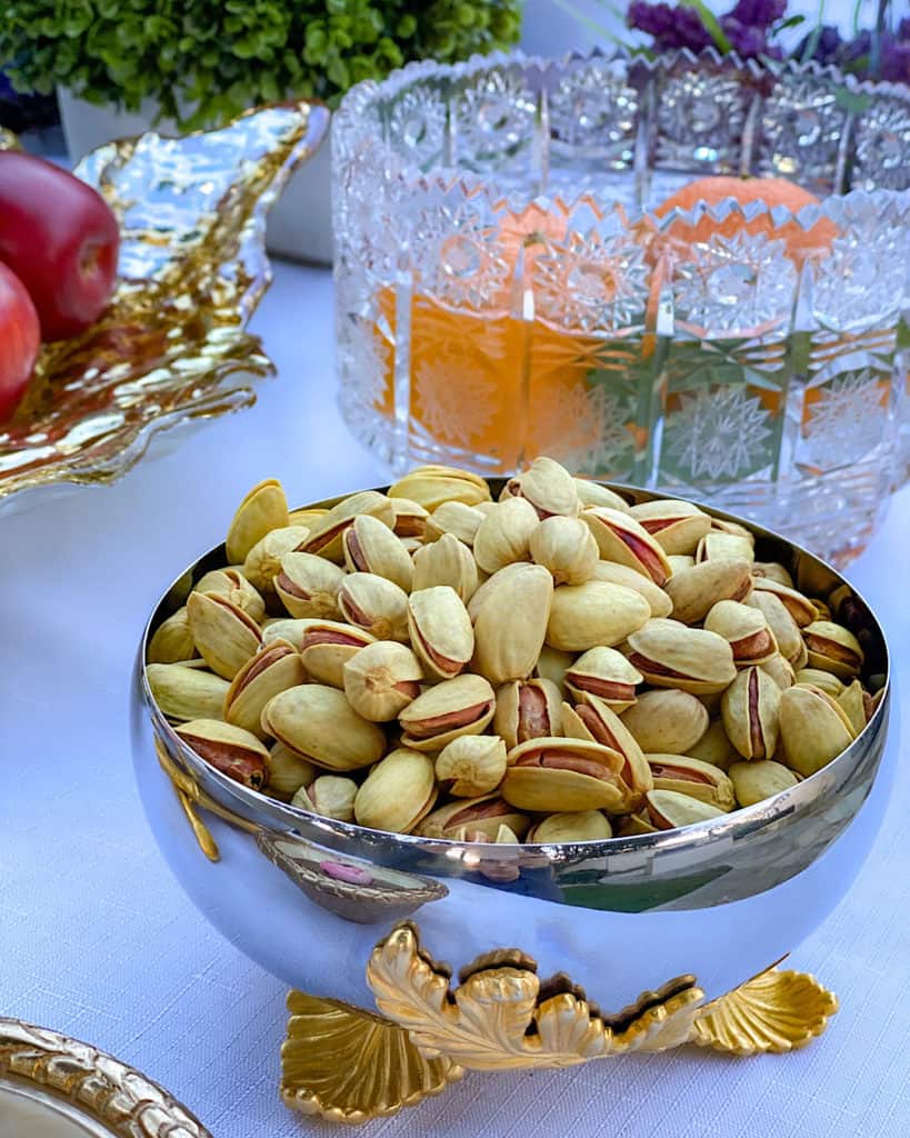 Bowl of pistachios on Nowruz table