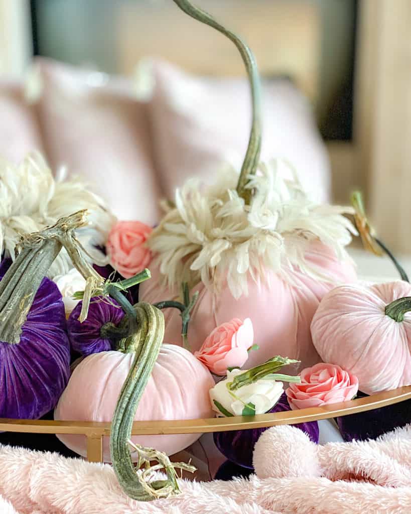 An Elegant DIY Pumpkin Centerpiece with pink and white roses 