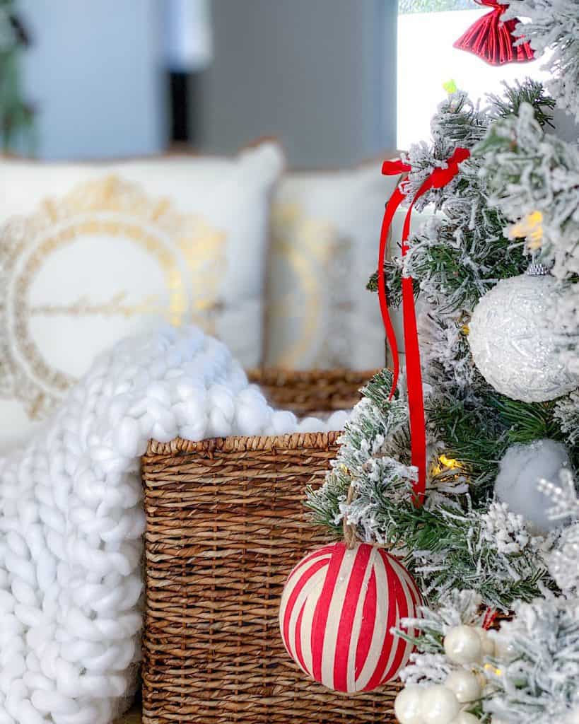 Close up of red and white Candy Cane Christmas Tree decoration